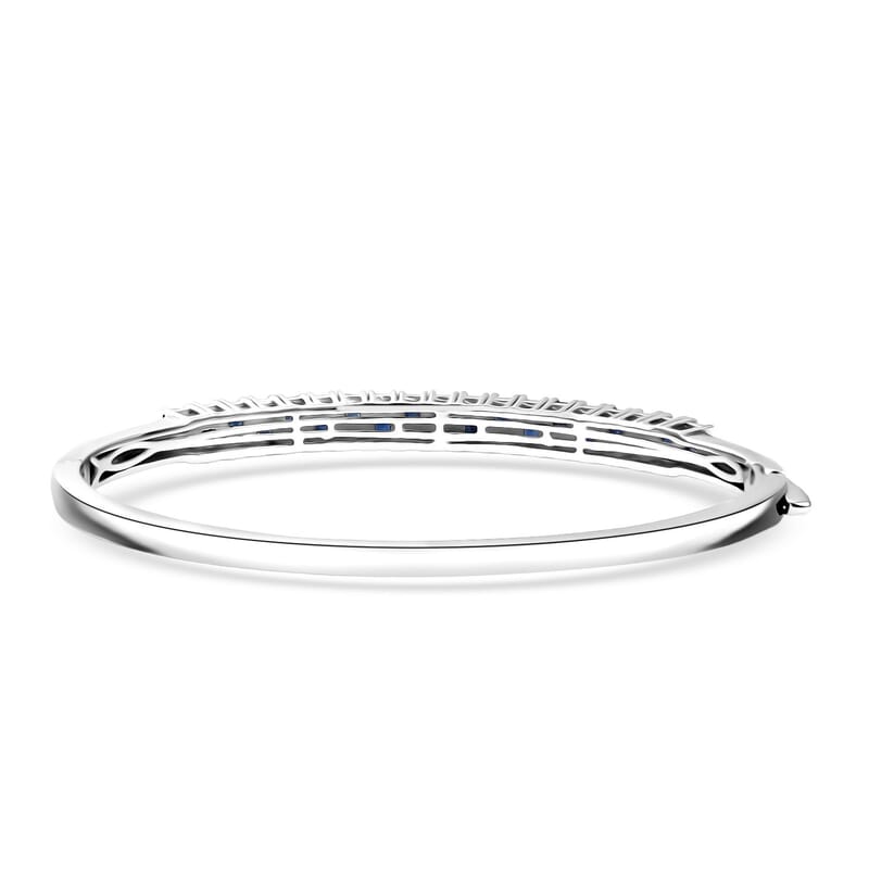 D'Joy Blue Sapphire and Moissanite 4.65 ctw Midnight Lineage Bangle Bracelet in Rhodium Over Sterling Silver (7.25 In)