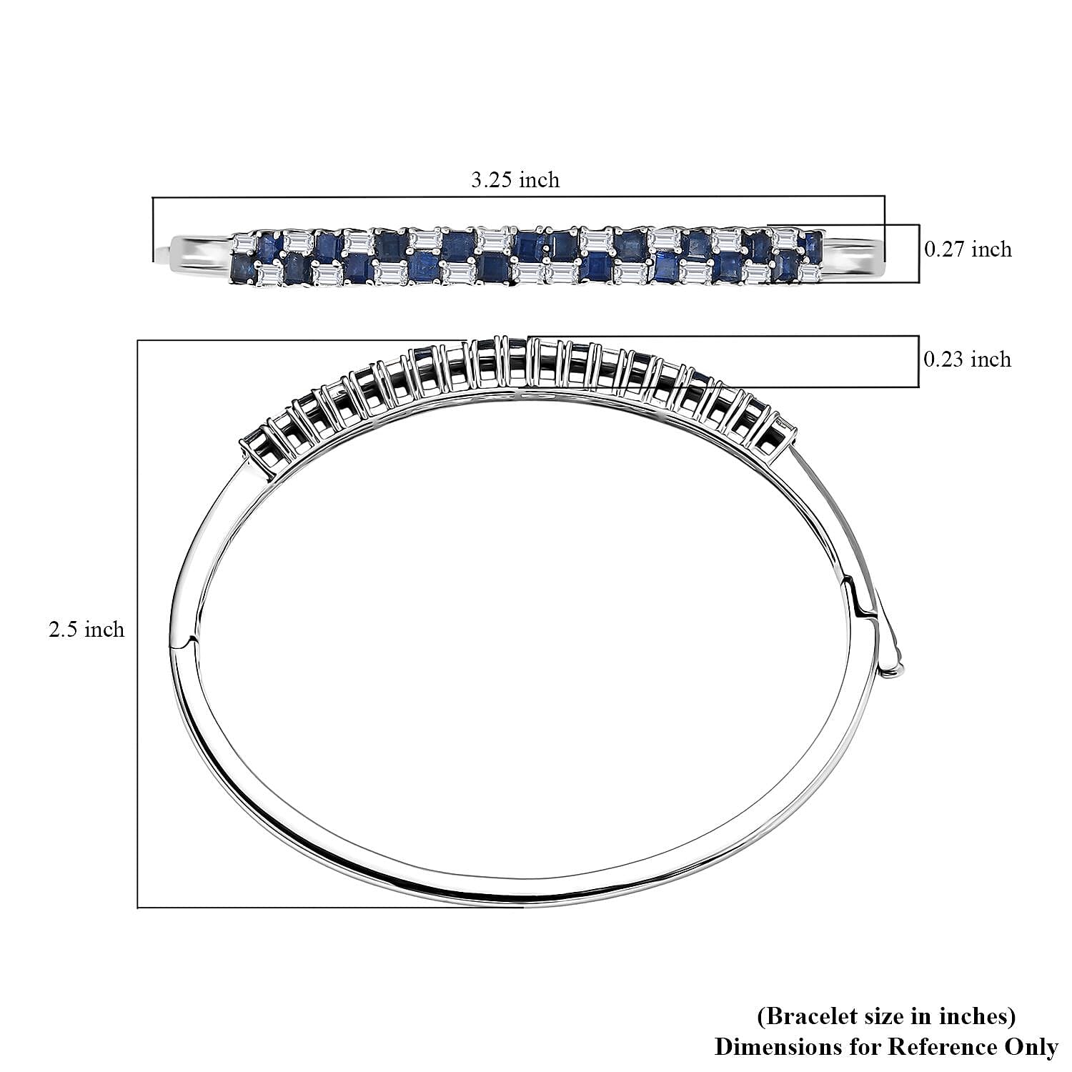 D'Joy Blue Sapphire and Moissanite 4.65 ctw Midnight Lineage Bangle Bracelet in Rhodium Over Sterling Silver (7.25 In)