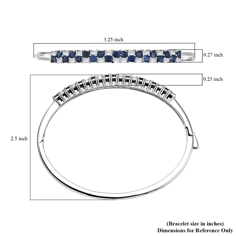 D'Joy Blue Sapphire and Moissanite 4.65 ctw Midnight Lineage Bangle Bracelet in Rhodium Over Sterling Silver (7.25 In)