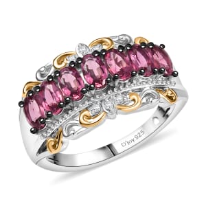 D'Joy Premium Ouro Fino Rubellite and White Zircon 1.85 ctw Ring in 18K Vermeil YG and Rhodium Over Sterling Silver (Size 8.0)