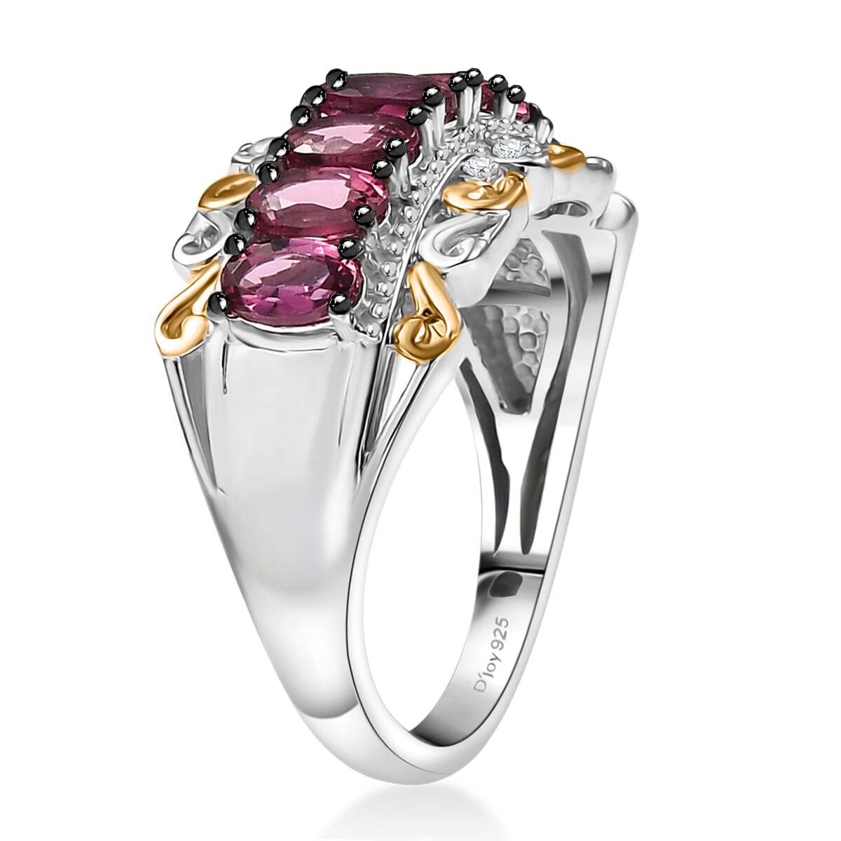 D'Joy Premium Ouro Fino Rubellite and White Zircon 1.85 ctw Ring in 18K Vermeil YG and Rhodium Over Sterling Silver (Size 8.0) image number 3
