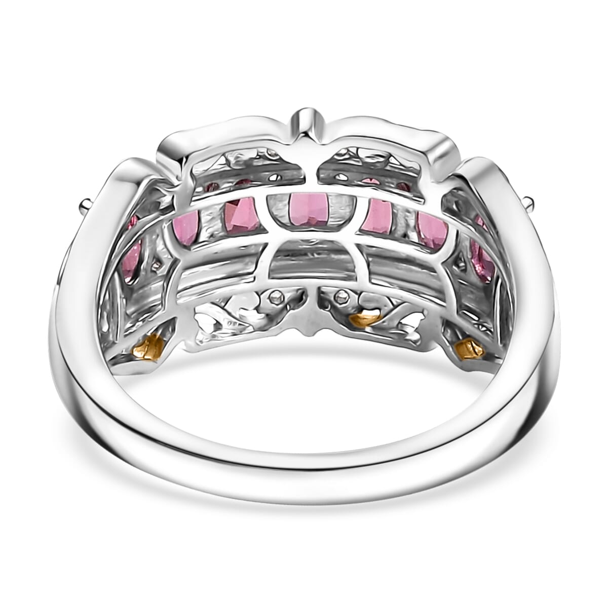 D'Joy Premium Ouro Fino Rubellite and White Zircon 1.85 ctw Ring in 18K Vermeil YG and Rhodium Over Sterling Silver (Size 8.0) image number 4