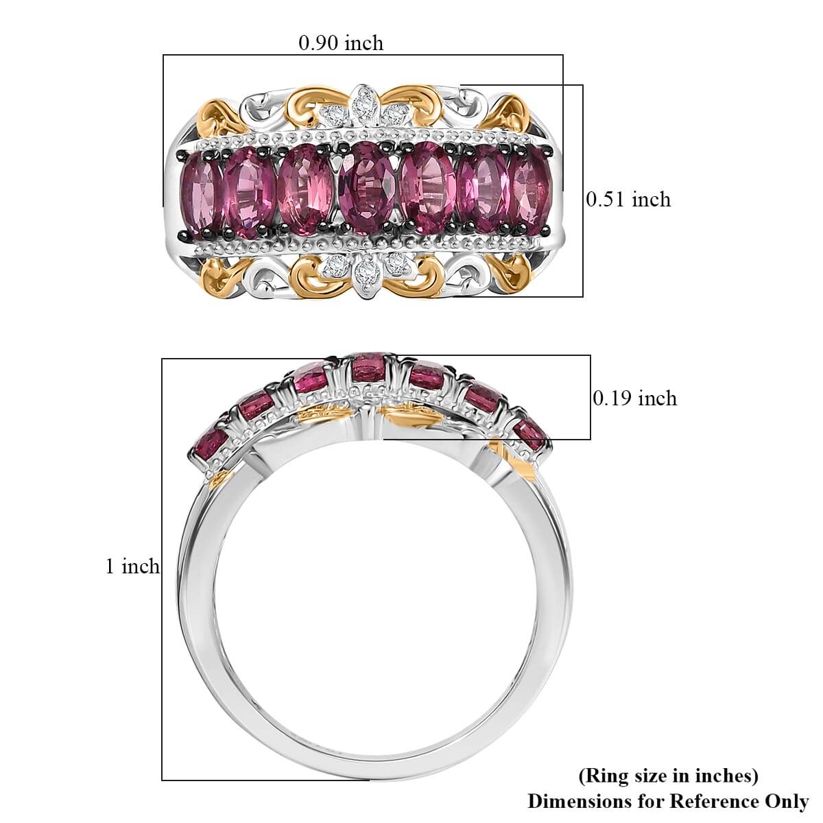 D'Joy Premium Ouro Fino Rubellite and White Zircon 1.85 ctw Ring in 18K Vermeil YG and Rhodium Over Sterling Silver (Size 8.0) image number 5