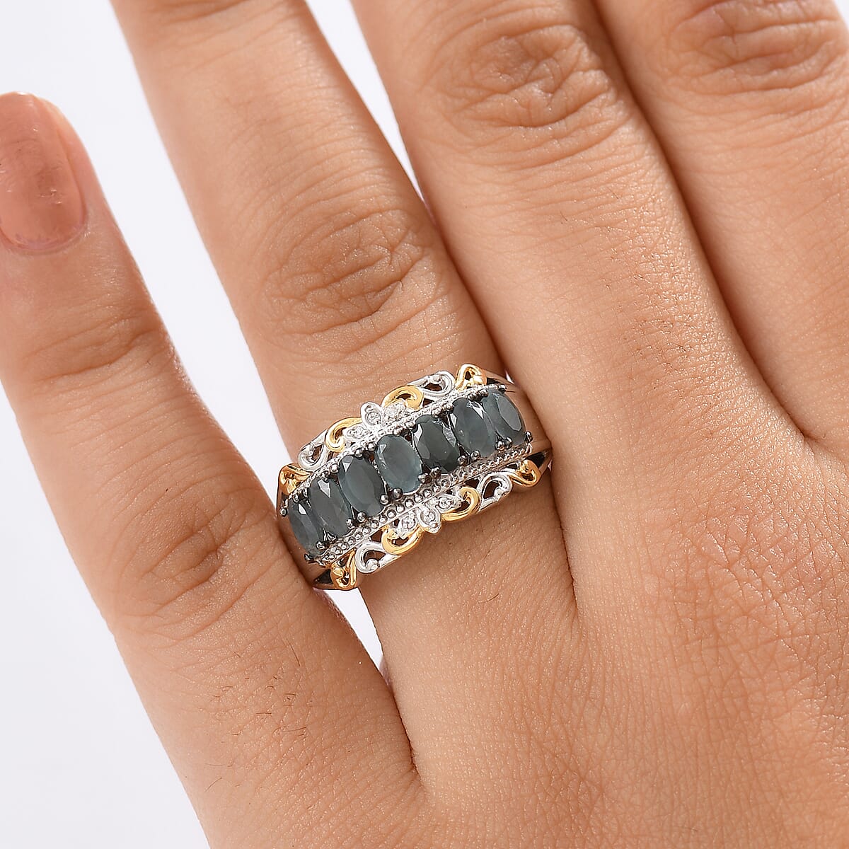 D'Joy Premium Narsipatnam Alexandrite and White Zircon 1.90 ctw Rococo Filigree Ring in 18K Vermeil YG and Rhodium Over Sterling Silver (Size 10.0) image number 2