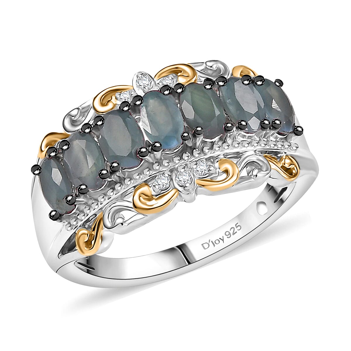 D'Joy Premium Narsipatnam Alexandrite and White Zircon 1.90 ctw Rococo Filigree Ring in 18K Vermeil YG and Rhodium Over Sterling Silver (Size 6.0) image number 0
