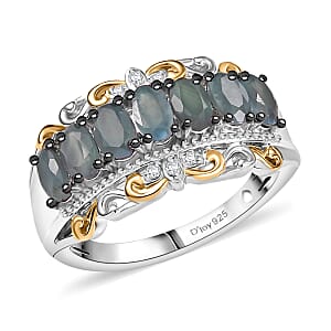 D'Joy Premium Narsipatnam Alexandrite and White Zircon 1.90 ctw Rococo Filigree Ring in 18K Vermeil YG and Rhodium Over Sterling Silver (Size 6.0)