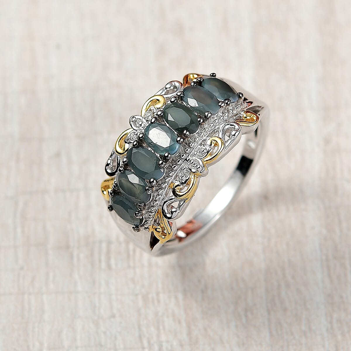 D'Joy Premium Narsipatnam Alexandrite and White Zircon 1.90 ctw Rococo Filigree Ring in 18K Vermeil YG and Rhodium Over Sterling Silver (Size 6.0) image number 1