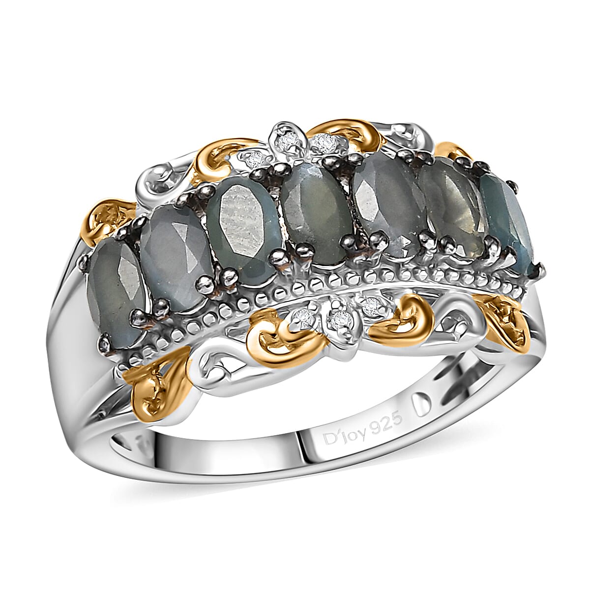 D'Joy Premium Narsipatnam Alexandrite and White Zircon 1.90 ctw Rococo Filigree Ring in 18K Vermeil YG and Rhodium Over Sterling Silver (Size 7.0) image number 0