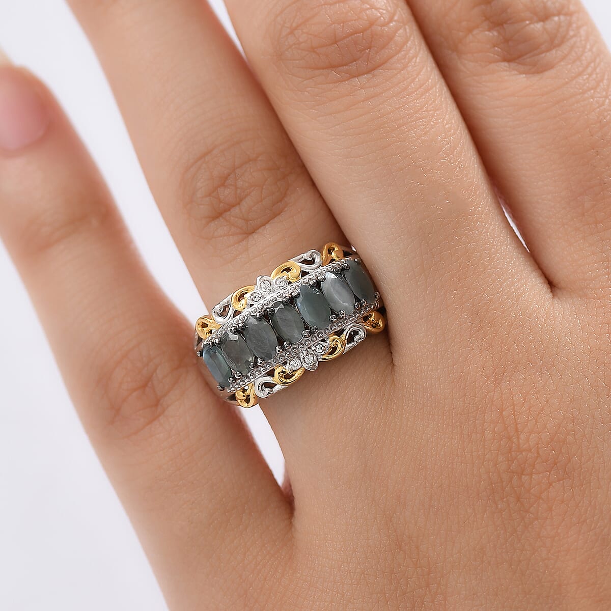 D'Joy Premium Narsipatnam Alexandrite and White Zircon 1.90 ctw Rococo Filigree Ring in 18K Vermeil YG and Rhodium Over Sterling Silver (Size 7.0) image number 2