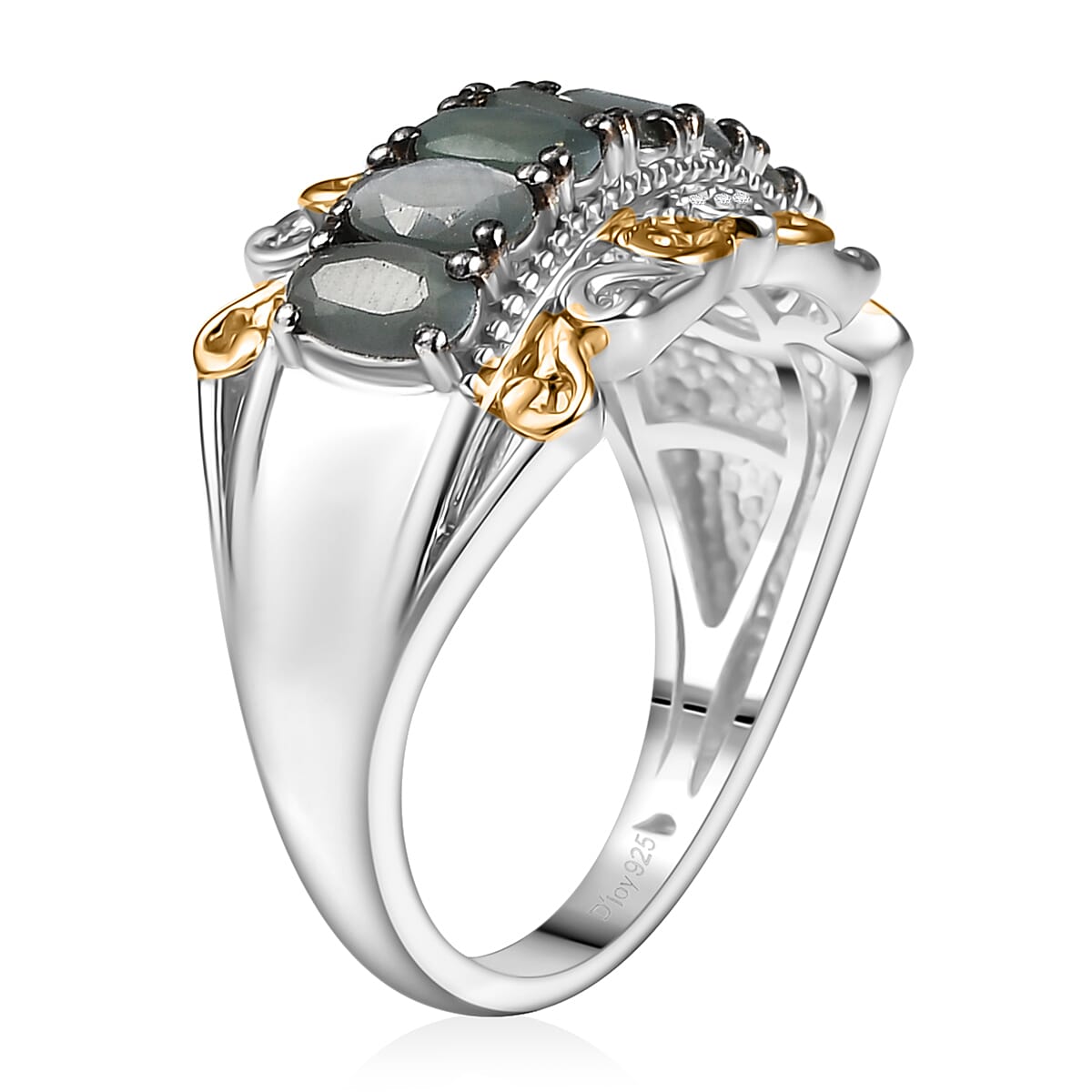 D'Joy Premium Narsipatnam Alexandrite and White Zircon 1.90 ctw Rococo Filigree Ring in 18K Vermeil YG and Rhodium Over Sterling Silver (Size 7.0) image number 3