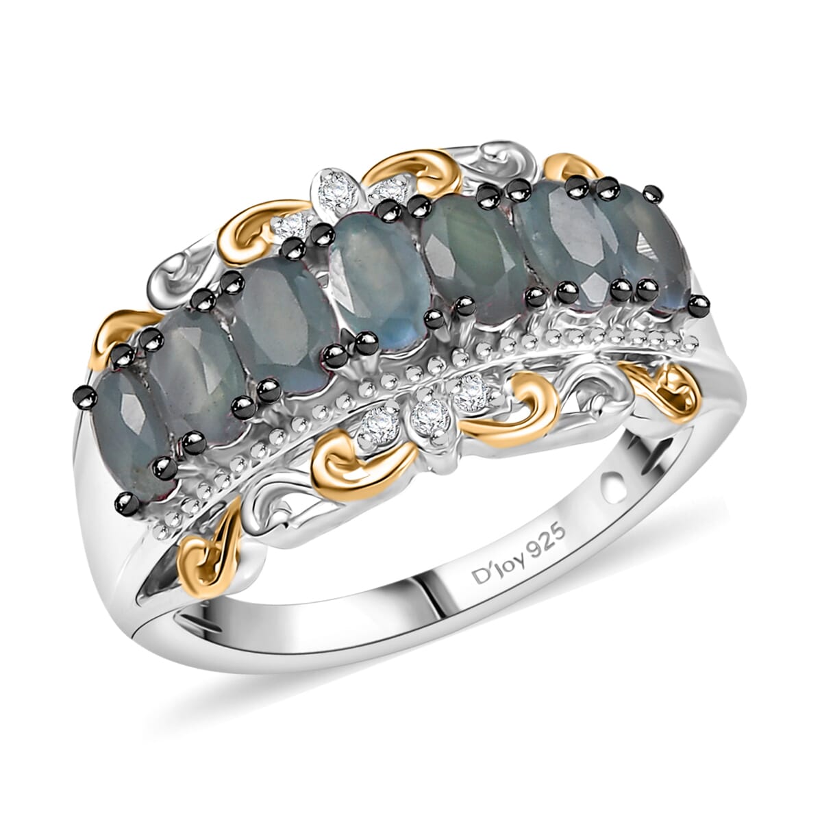 D'Joy Premium Narsipatnam Alexandrite and White Zircon 1.90 ctw Ring in 18K Vermeil YG and Rhodium Over Sterling Silver (Size 8.0) image number 0