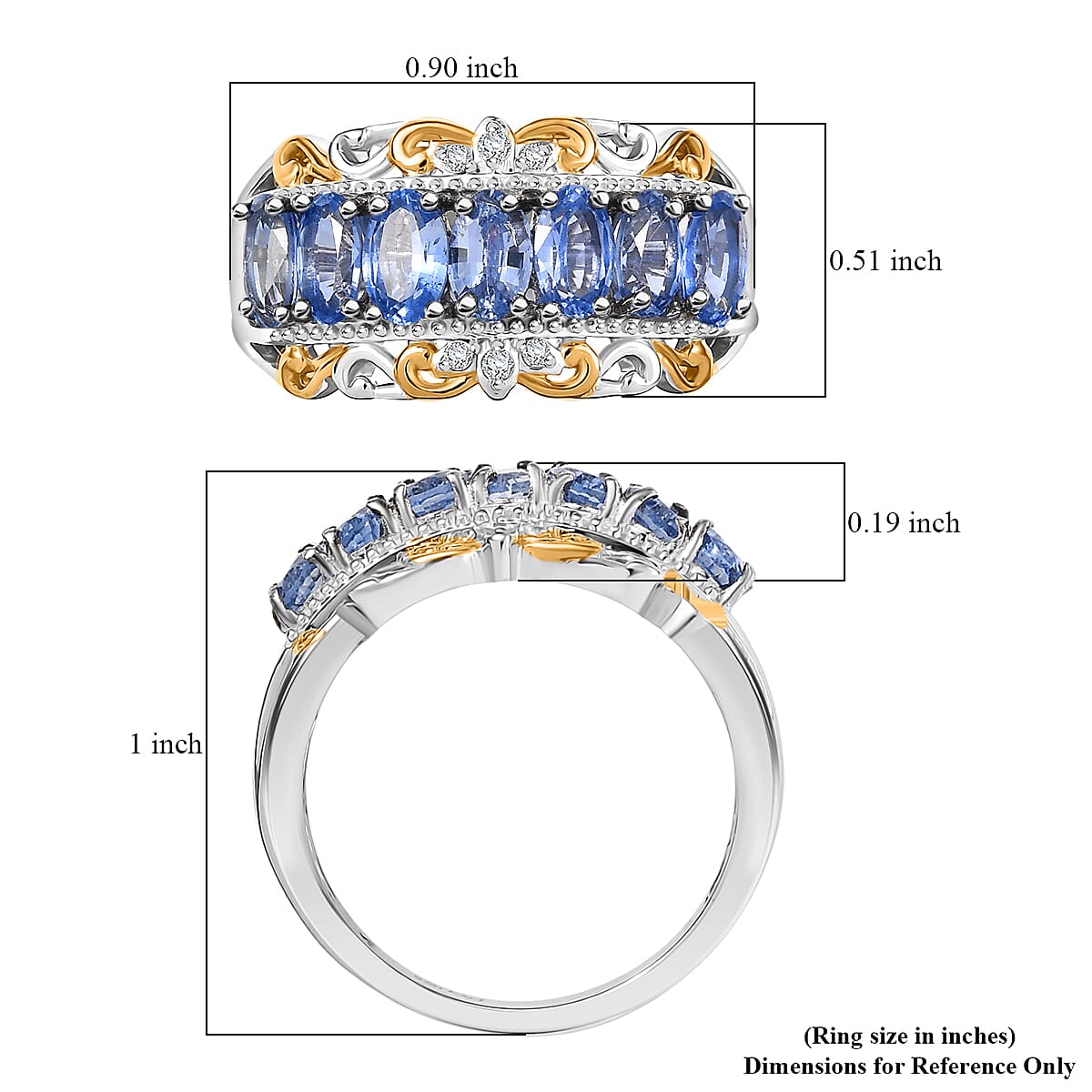 D'Joy Premium Ceylon Blue Sapphire and White Zircon 2.85 ctw Rococo Filigree Ring in 18K Vermeil YG and Rhodium Over Sterling Silver (Size 10.0) image number 5