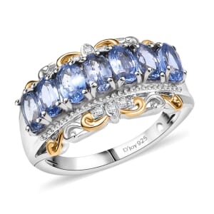 D'Joy Premium Ceylon Blue Sapphire and White Zircon 2.85 ctw Ring in 18K Vermeil YG and Rhodium Over Sterling Silver (Size 6.0)