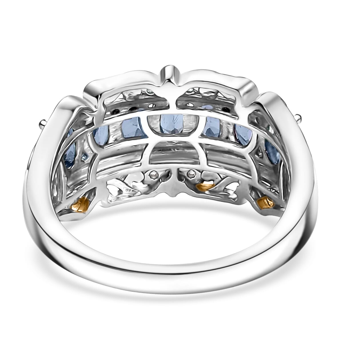 D'Joy Premium Ceylon Blue Sapphire and White Zircon 2.85 ctw Ring in 18K Vermeil YG and Rhodium Over Sterling Silver (Size 6.0) image number 4