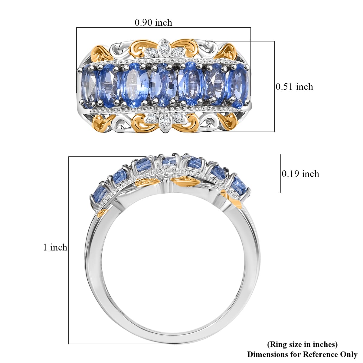 D'Joy Premium Ceylon Blue Sapphire and White Zircon 2.85 ctw Ring in 18K Vermeil YG and Rhodium Over Sterling Silver (Size 6.0) image number 5