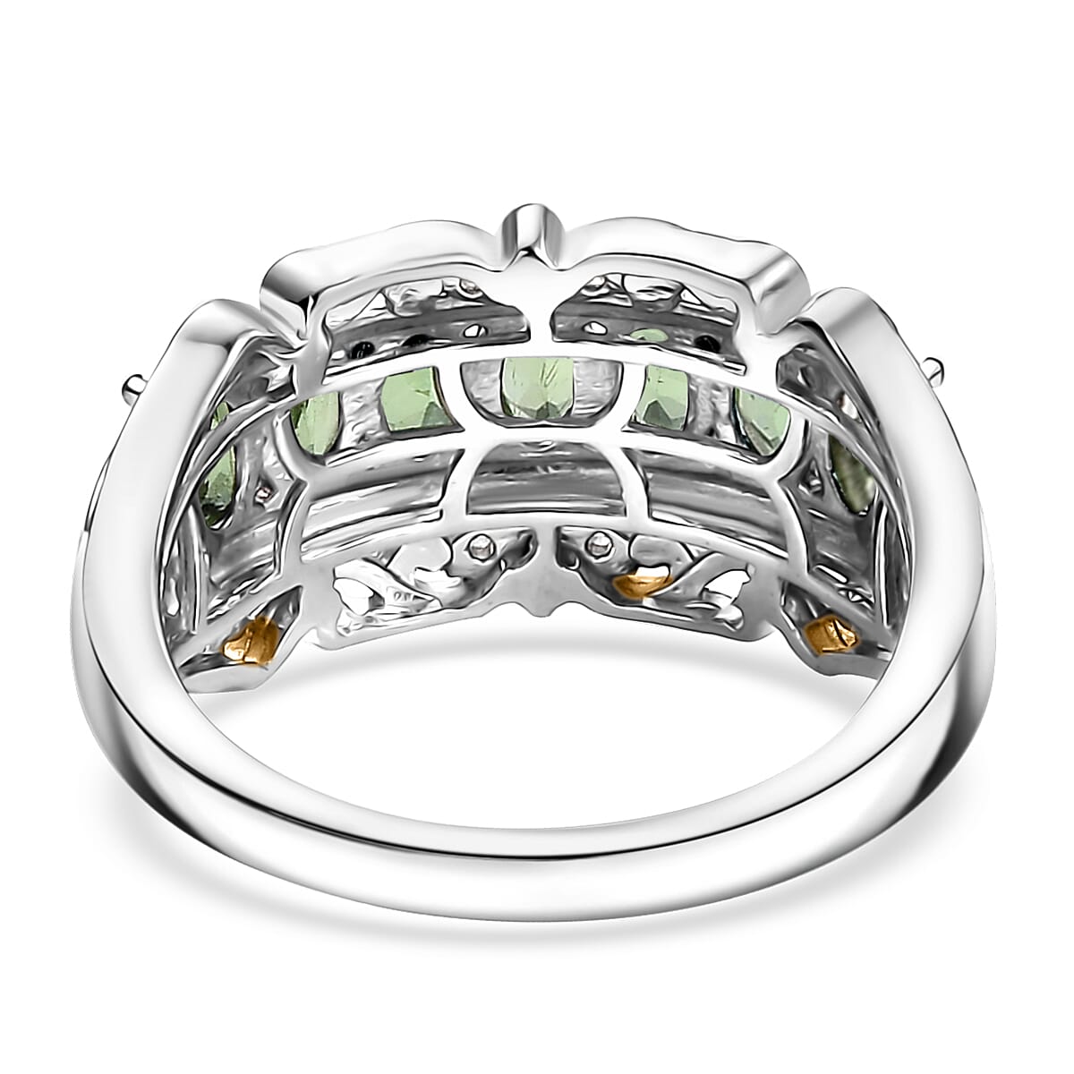 D'Joy Premium Tsavorite Garnet and White Zircon 1.85 ctw Rococo Filigree Ring in 18K Vermeil YG and Rhodium Over Sterling Silver (Size 10.0)  image number 4