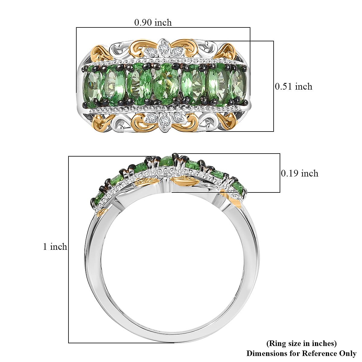D'Joy Premium Tsavorite Garnet and White Zircon 1.85 ctw Rococo Filigree Ring in 18K Vermeil YG and Rhodium Over Sterling Silver (Size 10.0)  image number 5