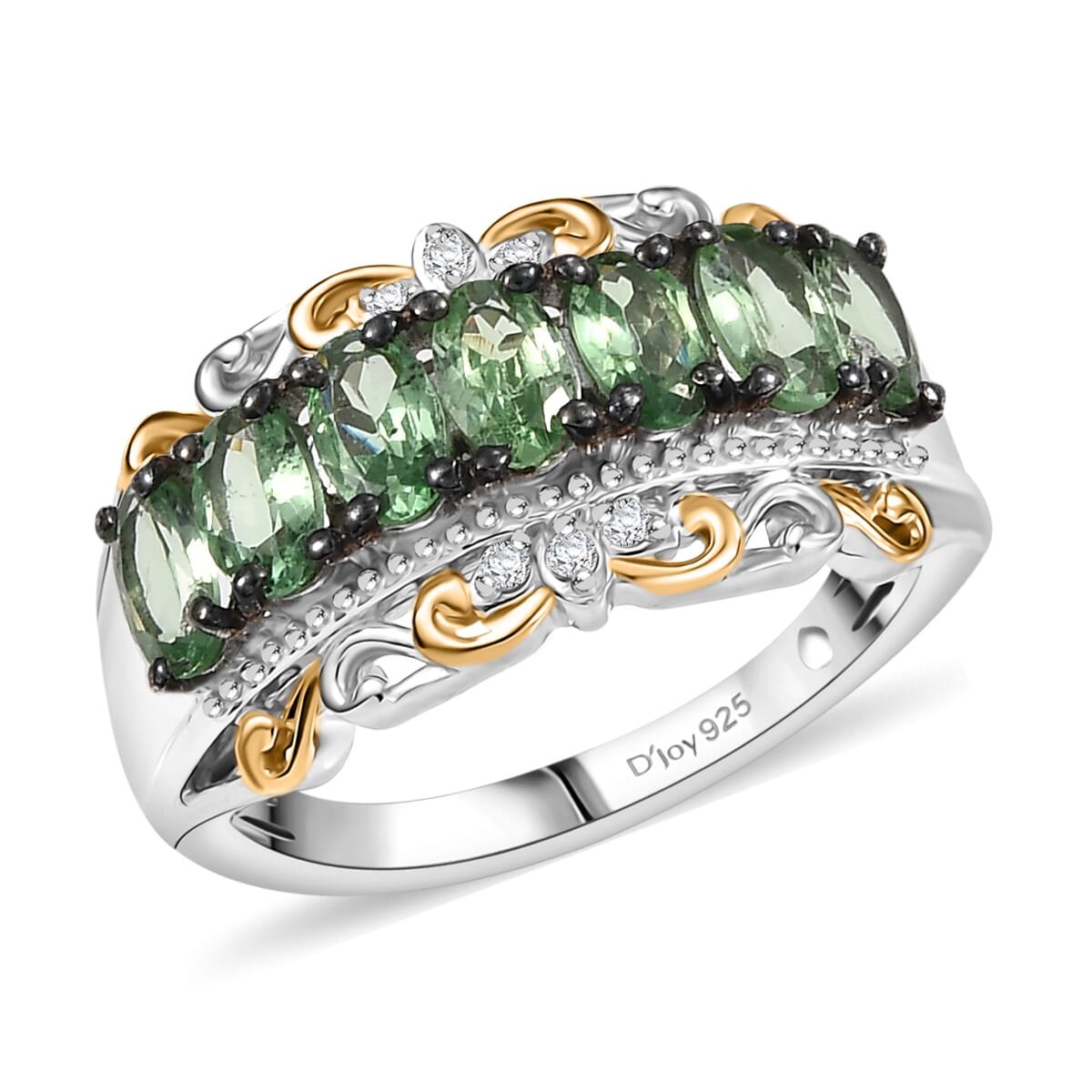 D'Joy Premium Tsavorite Garnet and White Zircon 1.85 ctw Ring in 18K Vermeil YG and Rhodium Over Sterling Silver (Size 9.0)  image number 0