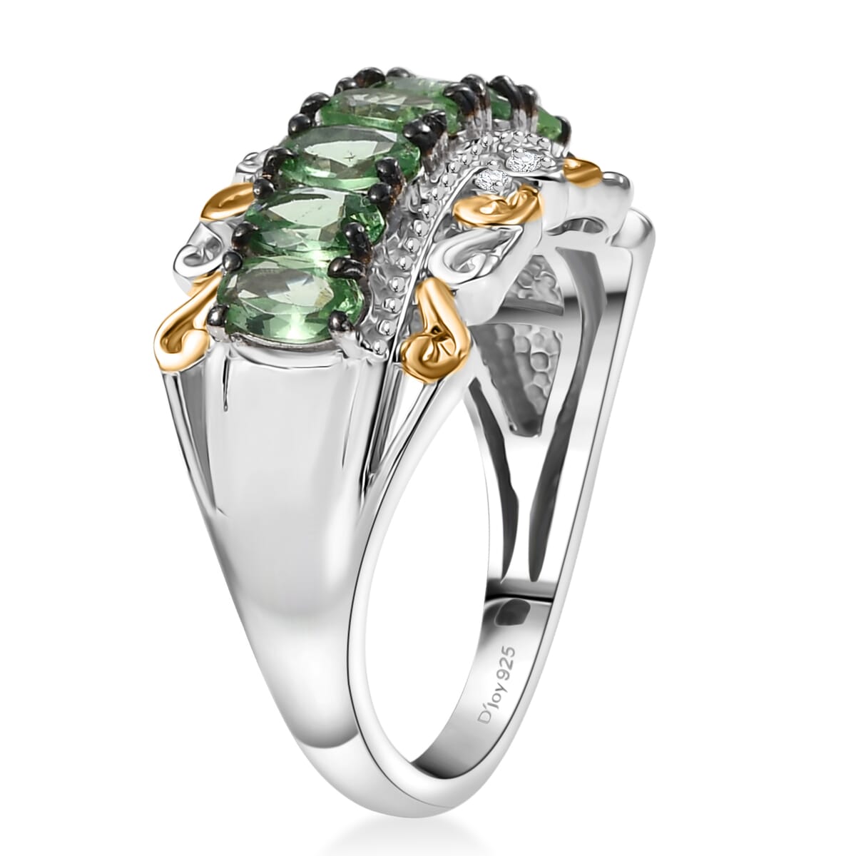 D'Joy Premium Tsavorite Garnet and White Zircon 1.85 ctw Ring in 18K Vermeil YG and Rhodium Over Sterling Silver (Size 9.0)  image number 3