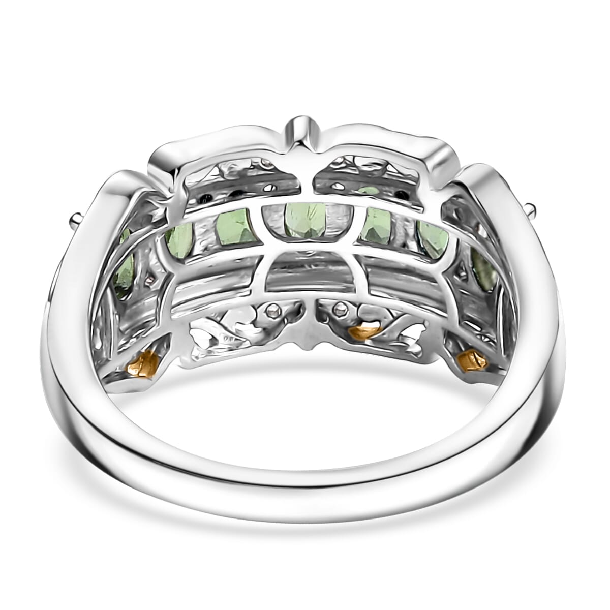 D'Joy Premium Tsavorite Garnet and White Zircon 1.85 ctw Ring in 18K Vermeil YG and Rhodium Over Sterling Silver (Size 9.0)  image number 4
