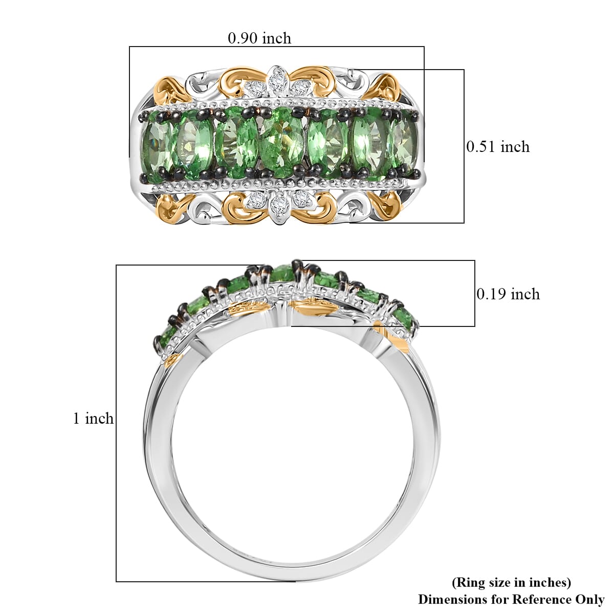 D'Joy Premium Tsavorite Garnet and White Zircon 1.85 ctw Ring in 18K Vermeil YG and Rhodium Over Sterling Silver (Size 9.0)  image number 5