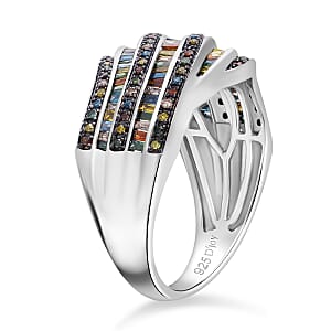 D'Joy Multi Color Diamond 1.00 ctw Wave Motion Ring in Platinum Over Sterling Silver (Size 10.0)