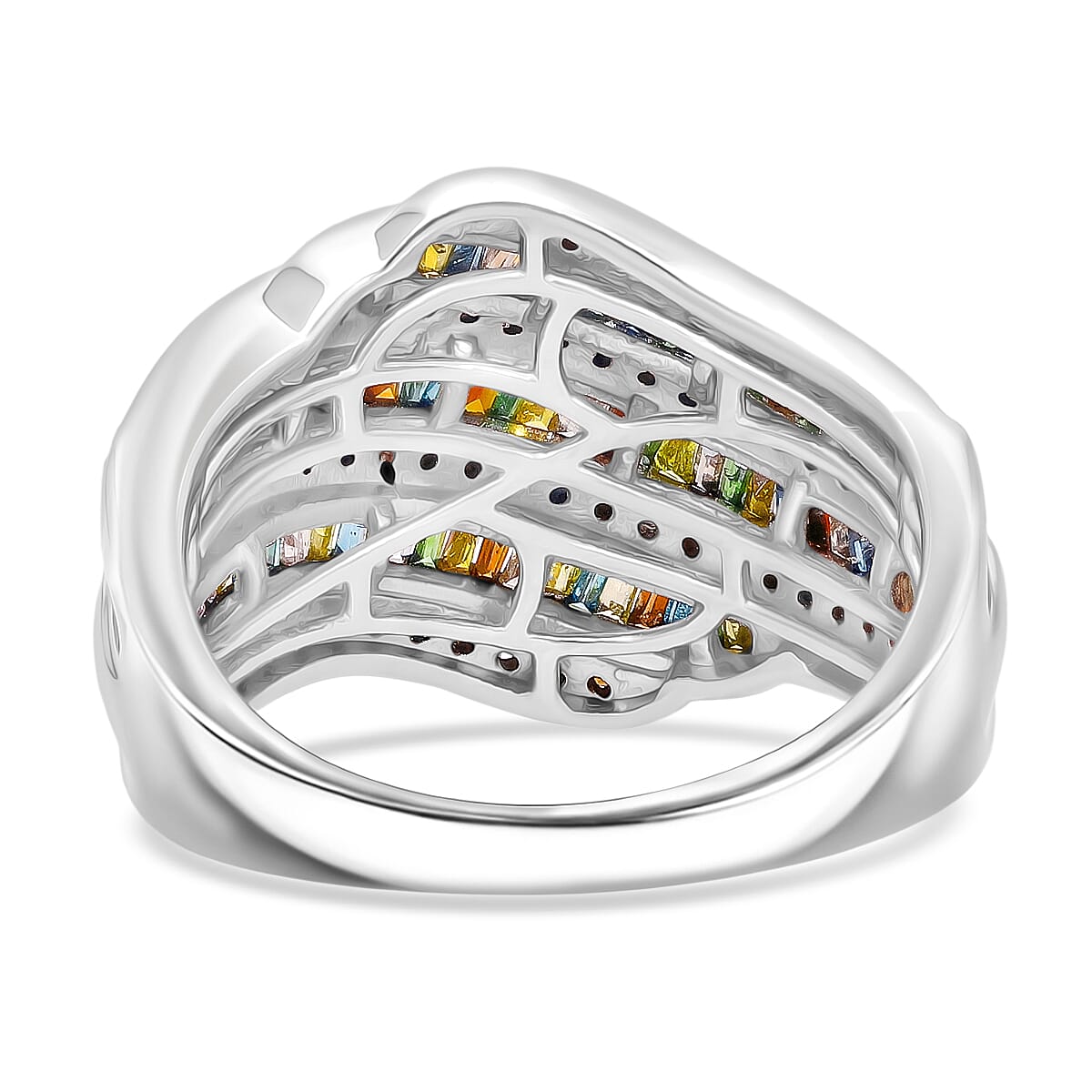 D'Joy Multi Color Diamond 1.00 ctw Wave Motion Ring in Platinum Over Sterling Silver (Size 10.0) image number 4