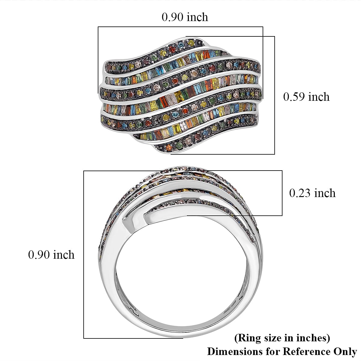 D'Joy Multi Color Diamond 1.00 ctw Wave Motion Ring in Platinum Over Sterling Silver (Size 10.0) image number 5