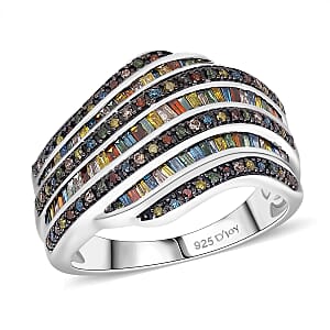 D'Joy Multi Color Diamond 1.00 ctw Wave Motion Ring in Platinum Over Sterling Silver (Size 6.0)