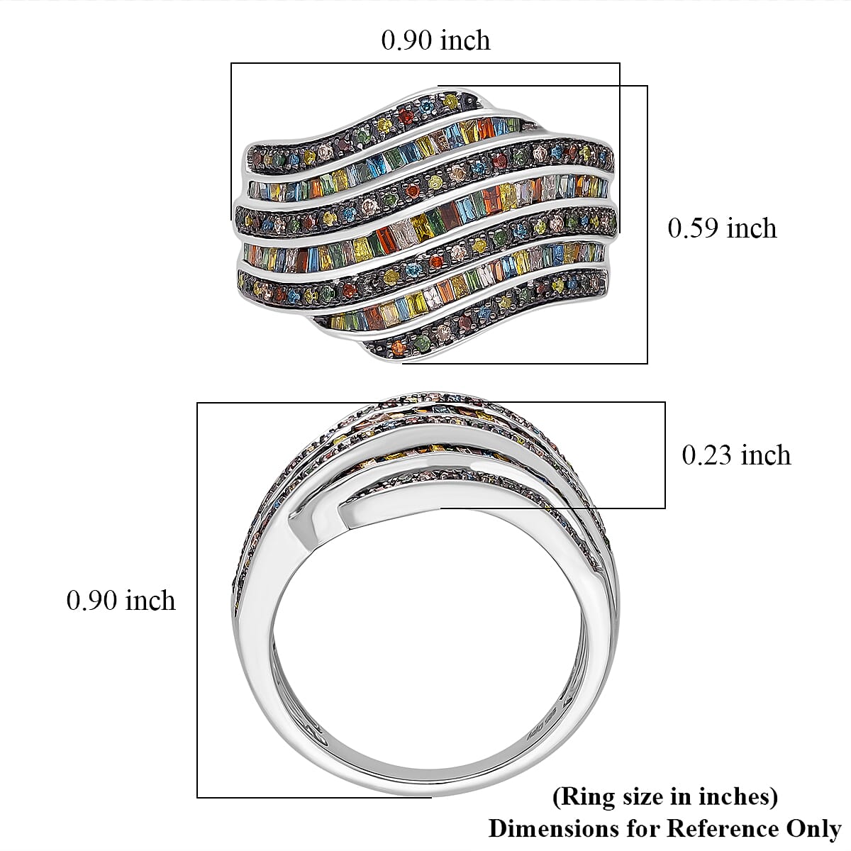 D'Joy Multi Color Diamond 1.00 ctw Wave Motion Ring in Platinum Over Sterling Silver (Size 7.0) image number 5