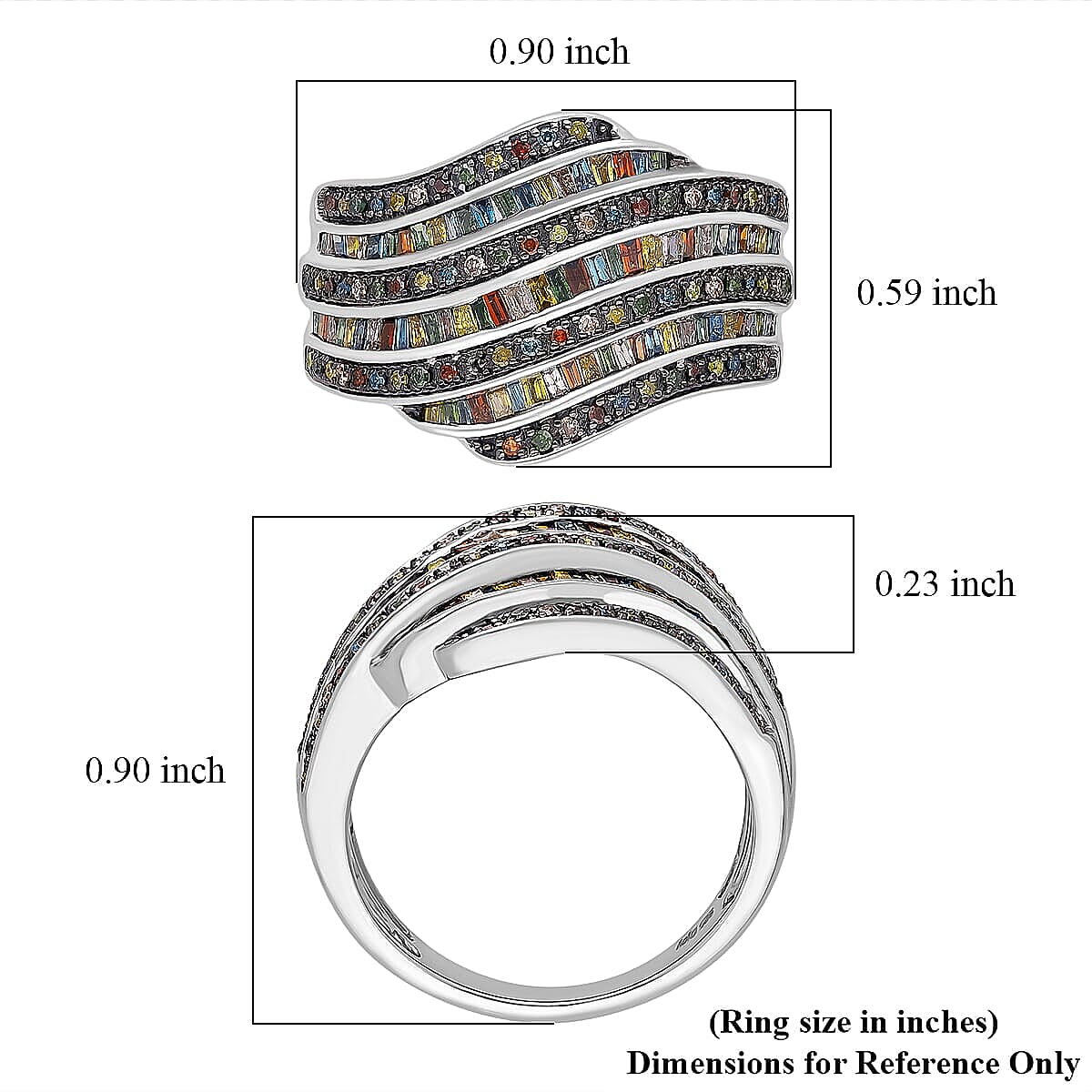 TLV Multi Color Diamond (Natural & IR) Ring in Platinum Over Sterling Silver (Size 10.0) 1.00 ctw image number 4