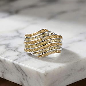 D'Joy Yellow Diamond 1.00 ctw Wave Motion Ring in Platinum Over Sterling Silver (Size 6.0)