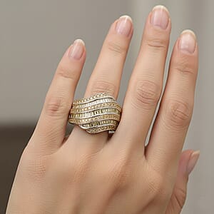 D'Joy Yellow Diamond 1.00 ctw Wave Motion Ring in Platinum Over Sterling Silver (Size 6.0)