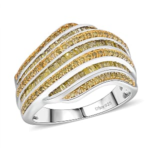 Yellow Diamond 1.00 ctw Ring in Platinum Over Sterling Silver (Size 7.0)