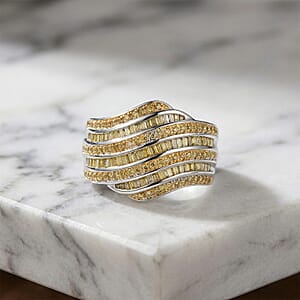 D'Joy Yellow Diamond 1.00 ctw Wave Motion Ring in Platinum Over Sterling Silver (Size 7.0)
