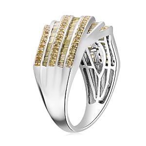 D'Joy Yellow Diamond 1.00 ctw Wave Motion Ring in Platinum Over Sterling Silver (Size 7.0)
