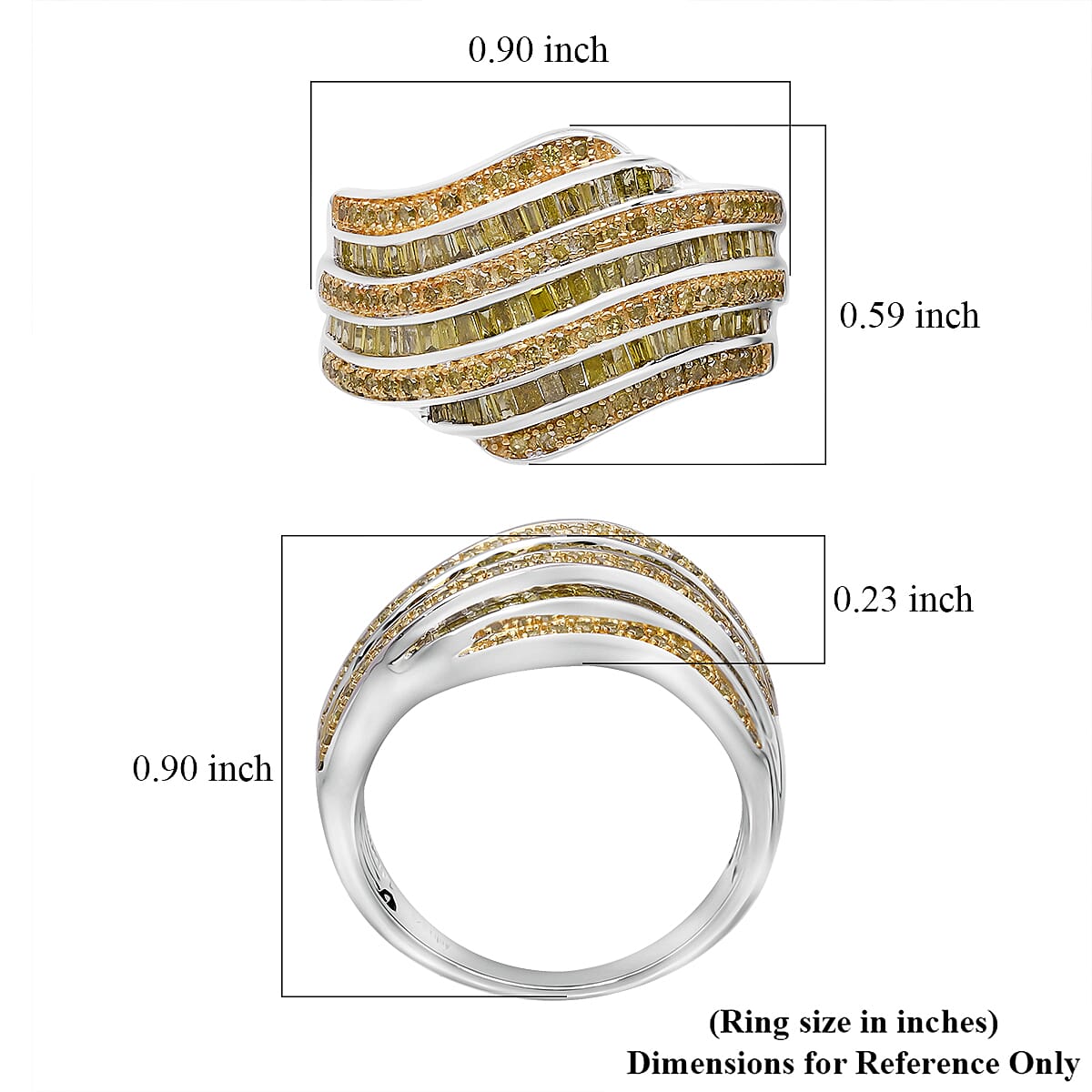 D'Joy Yellow Diamond 1.00 ctw Wave Motion Ring in Platinum Over Sterling Silver (Size 7.0) image number 5