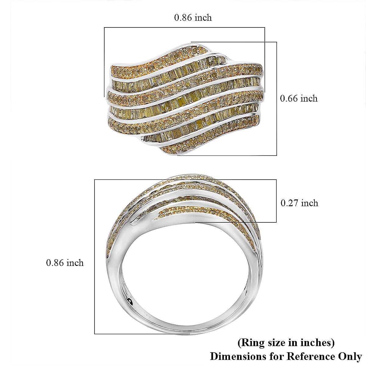 Yellow Diamond 1.00 ctw Ring in Platinum Over Sterling Silver (Size 9.0) image number 4