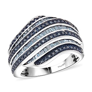 D'Joy Blue Diamond 1.00 ctw Wave Motion Ring in Platinum Over Sterling Silver (Size 6.0)