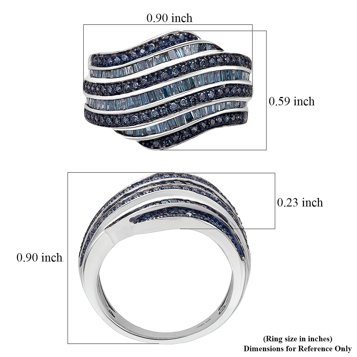 D'Joy Blue Diamond 1.00 ctw Wave Motion Ring in Platinum Over Sterling Silver (Size 6.0) image number 5