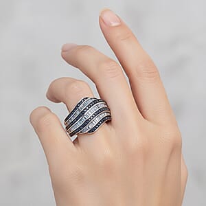 D'Joy Blue Diamond 1.00 ctw Wave Motion Ring in Platinum Over Sterling Silver (Size 8.0)