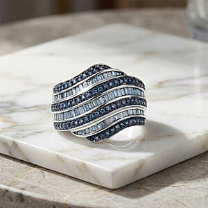 D'Joy Blue Diamond 1.00 ctw Wave Motion Ring in Platinum Over Sterling Silver (Size 9.0)