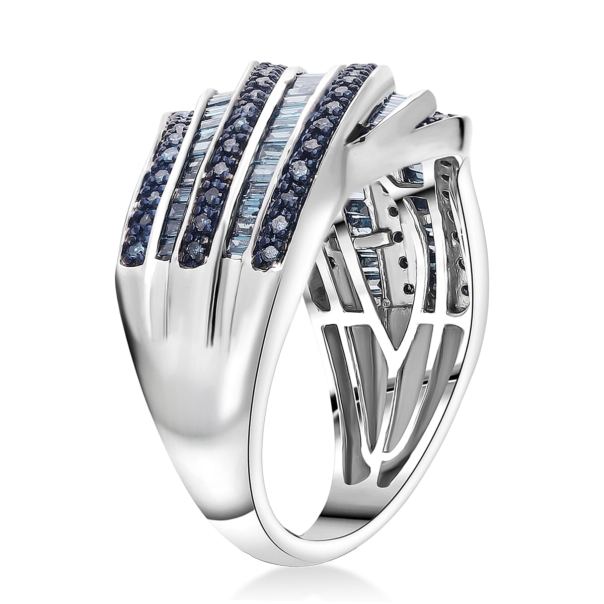 D'Joy Blue Diamond 1.00 ctw Wave Motion Ring in Platinum Over Sterling Silver (Size 9.0) image number 3