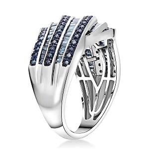 D'Joy Blue Diamond 1.00 ctw Wave Motion Ring in Platinum Over Sterling Silver (Size 9.0)