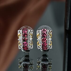 (Do Not Schedule For LS) D'Joy Premium Ouro Fino Rubellite and White Zircon 1.90 ctw Rococo Filigree Earrings in 18K Vermeil YG and Rhodium Over Sterling Silver