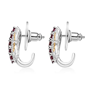 (Do Not Schedule For LS) D'Joy Premium Ouro Fino Rubellite and White Zircon 1.90 ctw Rococo Filigree Earrings in 18K Vermeil YG and Rhodium Over Sterling Silver
