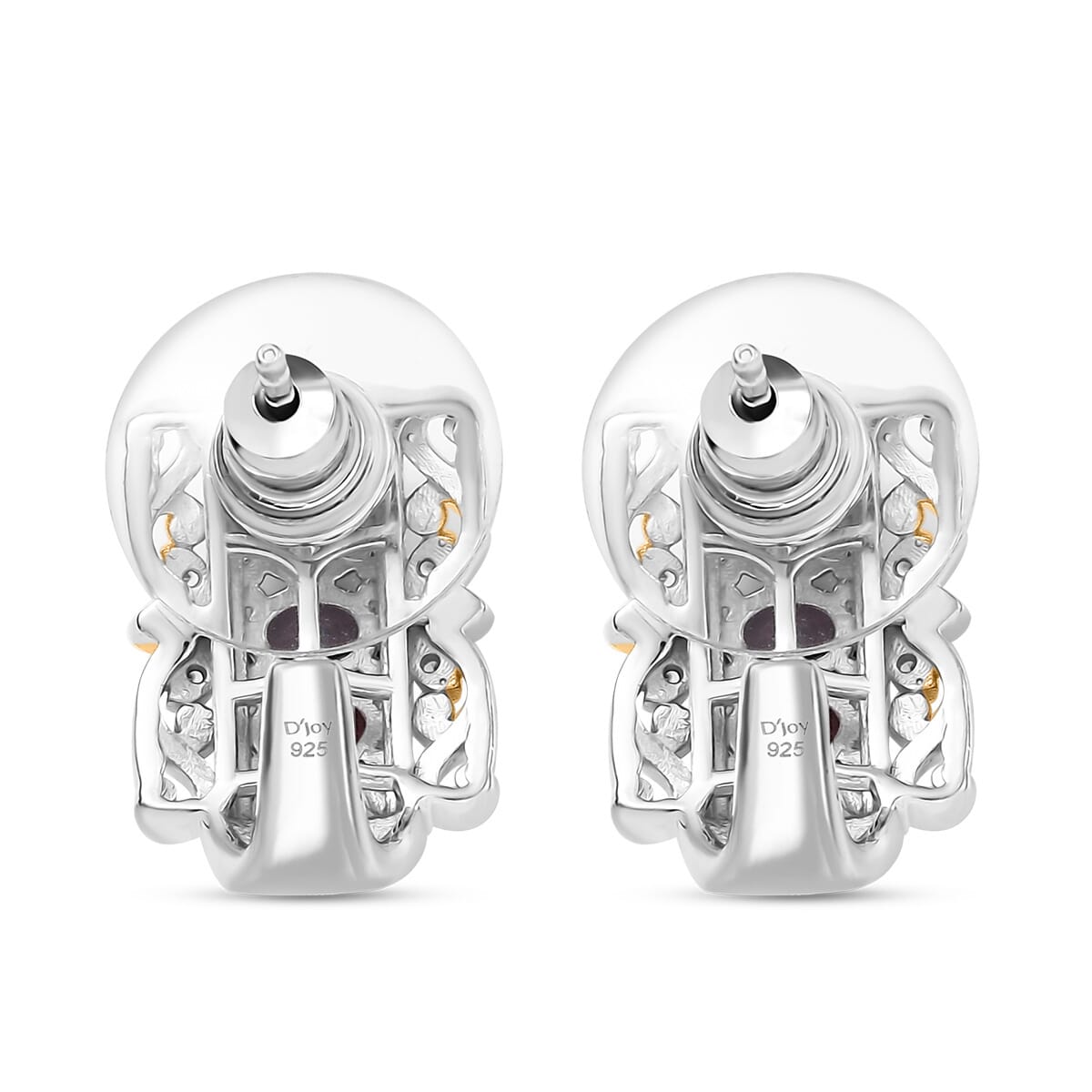 D'Joy Premium Ouro Fino Rubellite and White Zircon 1.90 ctw Hoop Earrings in 18K Vermeil YG and Rhodium Over Sterling Silver image number 4