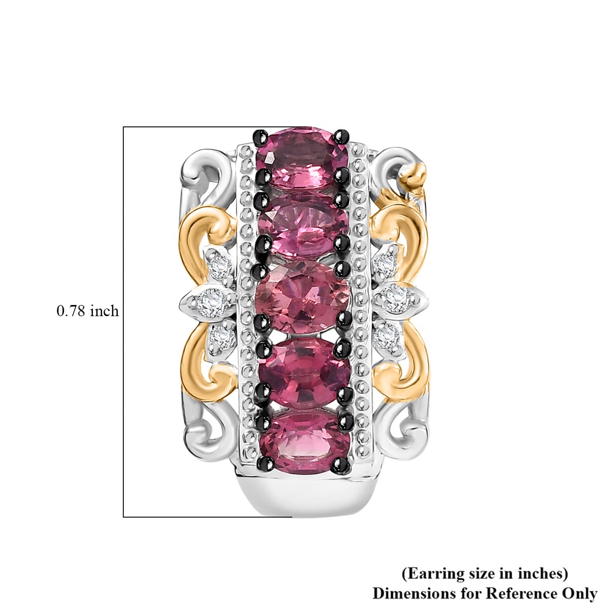 D'Joy Premium Ouro Fino Rubellite and White Zircon 1.90 ctw Hoop Earrings in 18K Vermeil YG and Rhodium Over Sterling Silver image number 5