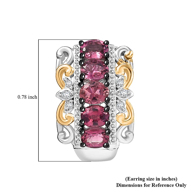 (Do Not Schedule For LS) D'Joy Premium Ouro Fino Rubellite and White Zircon 1.90 ctw Rococo Filigree Earrings in 18K Vermeil YG and Rhodium Over Sterling Silver