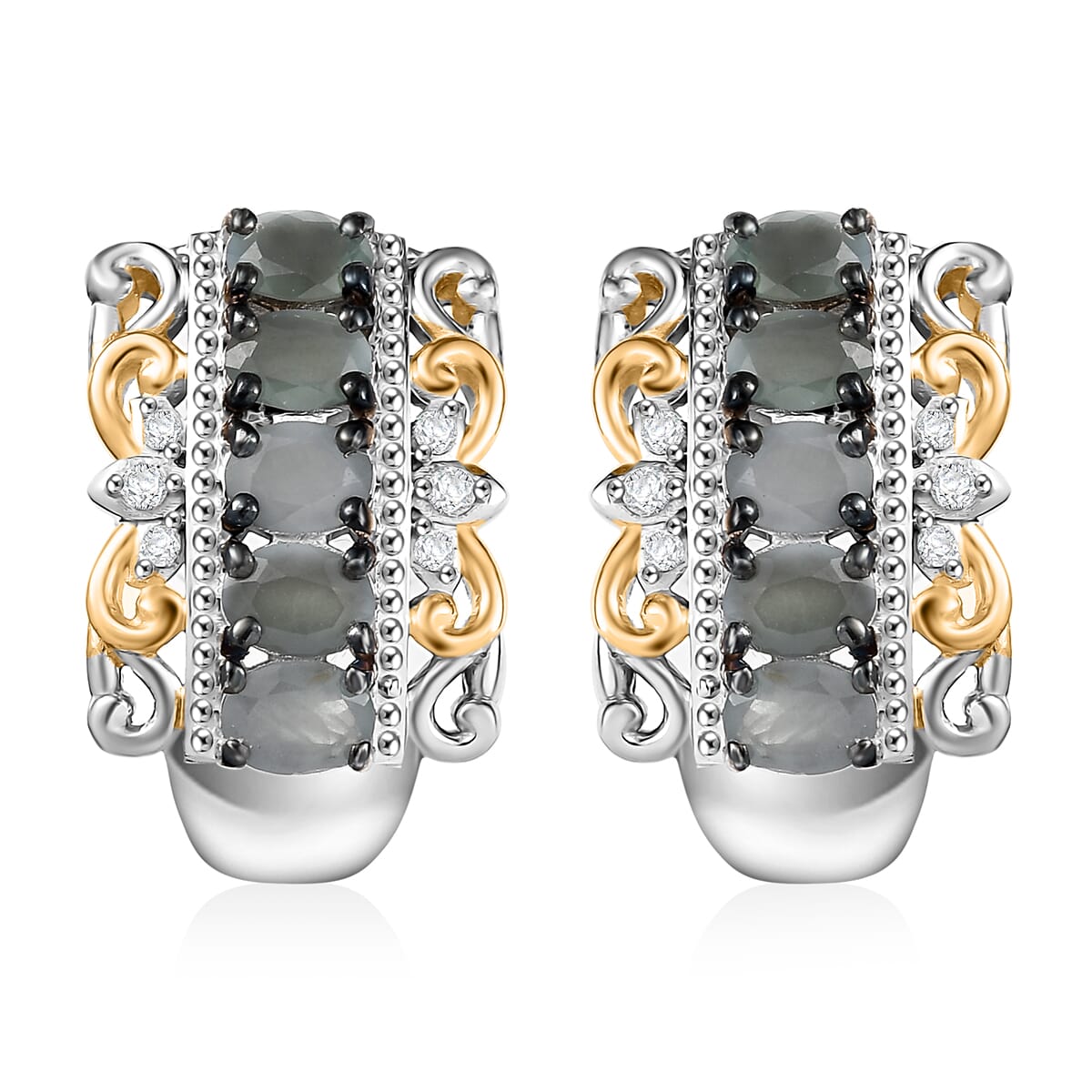 D'Joy Premium Narsipatnam Alexandrite and White Zircon 1.85 ctw Hoop Earrings in 18K Vermeil YG and Rhodium Over Sterling Silver image number 0